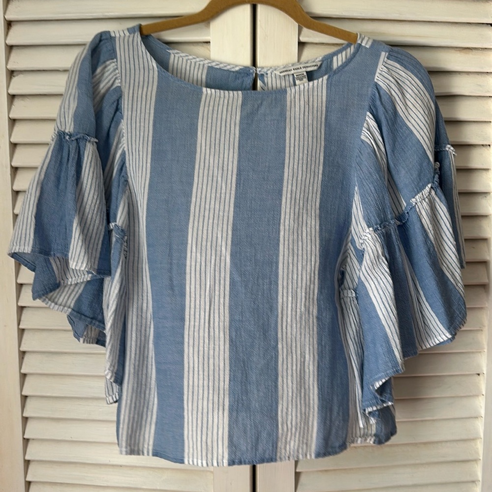 Blue American Eagle Blouse with fluttery sleeves